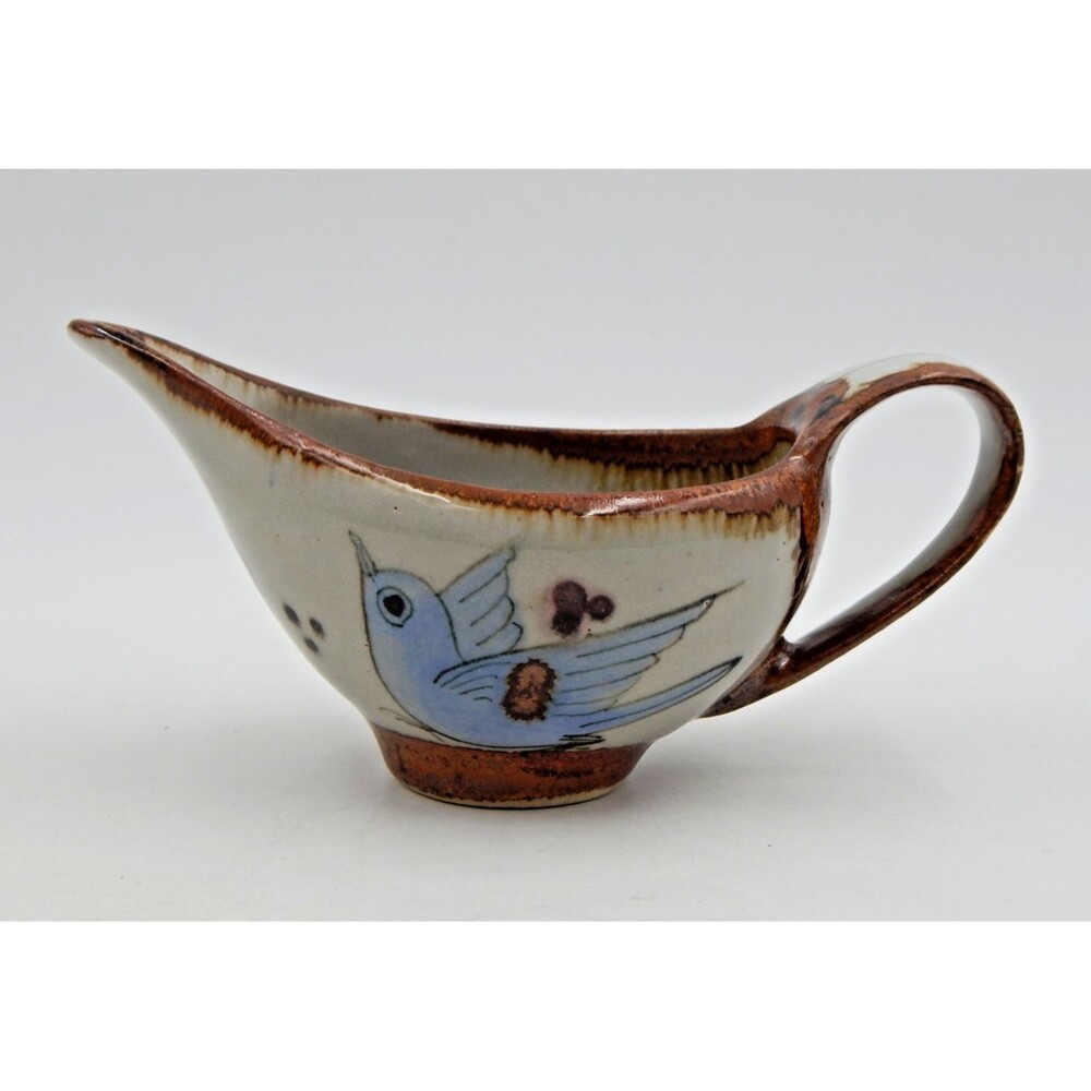 Tonala Ken Edwards Pottery Creamer Sauce Gravy Bird Butterfly Gray Blue Brown
